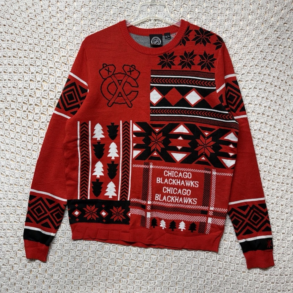 Chicago Blackhawks Sweater Mens XL‎  NHL Ugly Red Nordic Isle Christmas Pullover